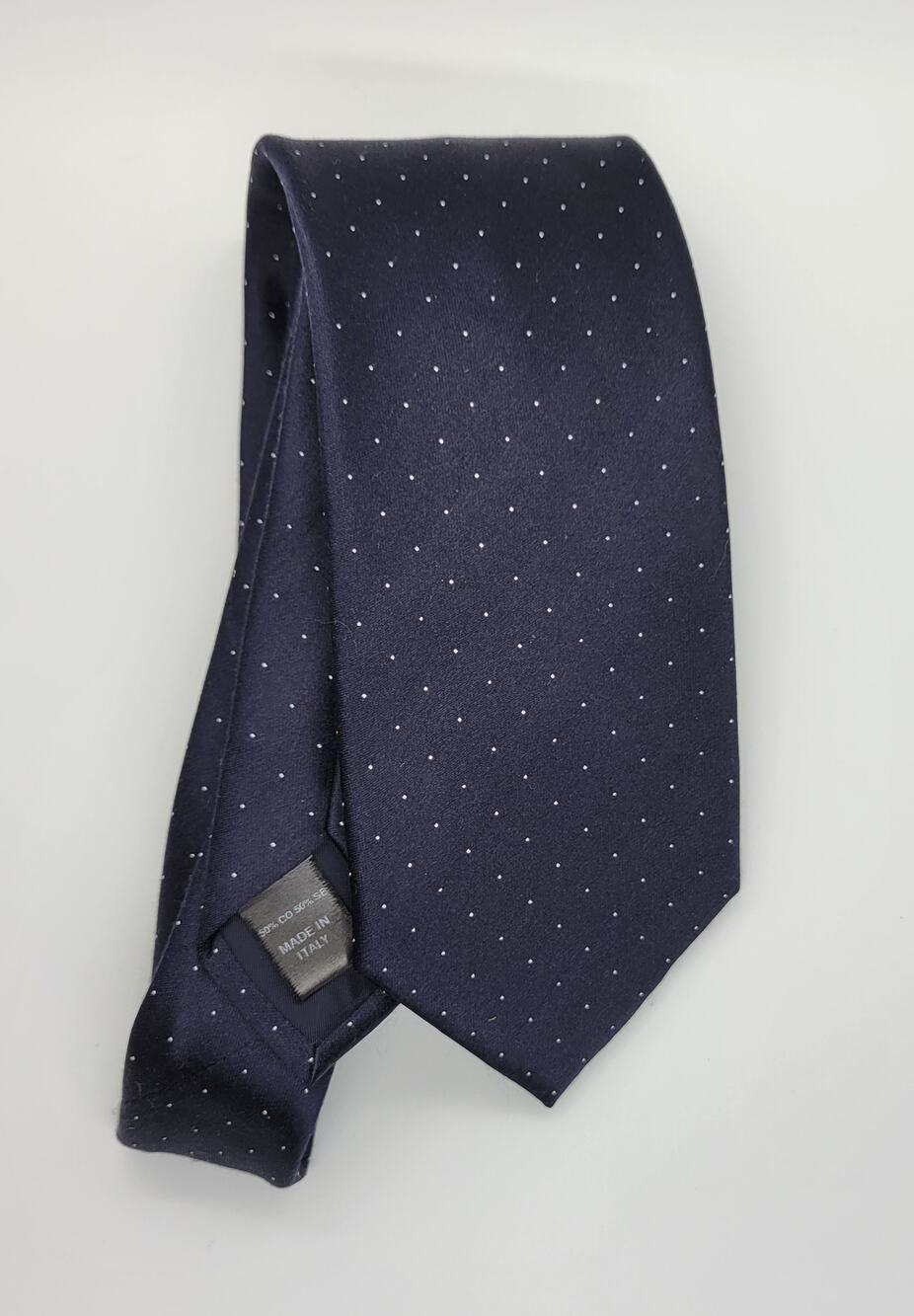 Brioni Italy Luxury Men's Silk Tie Navy Blue Silver Micro Polka Dot